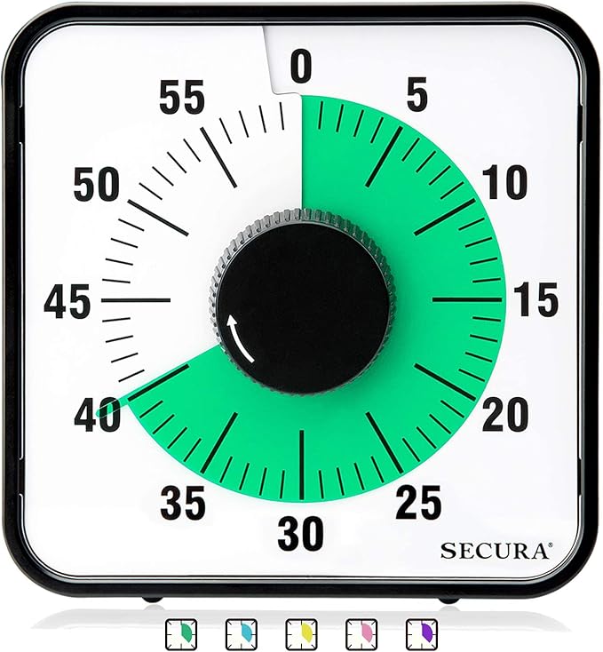 Secura 60-Minute Visual Countdown Timer, 7.5-Inch Oversize Classroom Visual Timer for Kids and Adults, Durable Mechanical Kitchen Timer Clock with Magnetic Backing (Green)