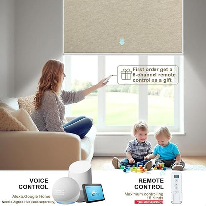 COOLWINDS Motorized Blinds with Remote Cordless Automatic Motorized Shades Custom Blinds for Windows Smart Curtains Compatible with Alexa Google Home(Blackout Sweet Latte,W65 x H72in)