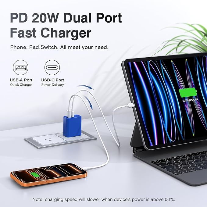 2 Pack USB C Charger, 20W PD Fast Charger Dual Port Plug Type C Charger Compatible for iPhone 12/13/14/15/16/17/Pro/Pro Max/Plus/X/SE3 iPad Pro Cube,Galaxy S25/S24 Dark Blue