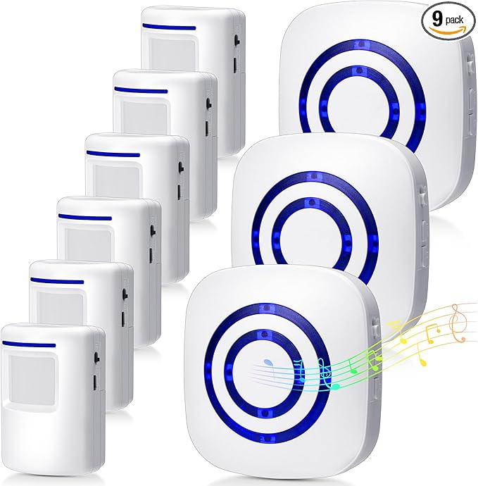 Mimorou Motion Sensor Alarm Wireless Driveway Alarm Indoor Home Motion Detector Long Range Security Alert Monitor System with 6 Sensor and 3 Receiver, 38 Chime Tunes and LED Indicators