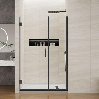 Pivot Swing Shower Door, Adjustable Width 40" W x 74" H Semi-Frameless Shower Glass Door with 5/16 in (8mm) Clear SGCC Tempered Glass with Nano Easy-Clean Coating (Matte Black)