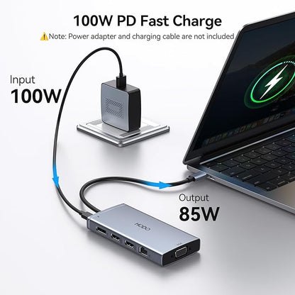 USB C Docking Station Dual Monitor Adapter for Dell HP, Laptop Docking Station 3 Monitors Quad Display USB C Hub Dongle to 2 HDMI,DP,VGA,3 USB,PD,100W PD,Ethernet, 9 in 1 Thunderbolt Dock for Surface