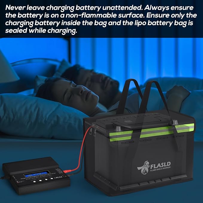 FLASLD Large Fireproof Lipo Bag for 100Ah Lithium Battery Storage and Charging, 14 x 7.8 x 9.5in Waterproof Box for Documents and Valuables