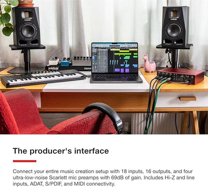 Focusrite Scarlett 18i16 4th Gen USB Audio Interface, for Songwriting, Music Production, Recording, and Podcasting — High-Fidelity, Studio Quality Recording, and All the Software You Need to Record