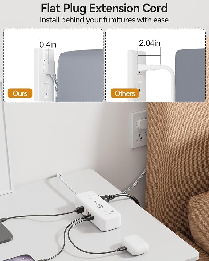 PD30W USB C Travel Power Strip,Cruise Power Strip with 5 USB(3 USB-C) Ports and 4 Outlets, Braided Extension Cord 5Ft, 30W Fast Charging Station Compatible with MacBook Laptops iPad Pro iPhone Samsung