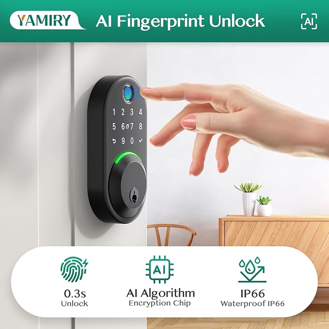 Smart Deadbolt Door Lock with Keypad:Yamiry Fingerprint Keyless Entry Deadbolt,Digital Smart Locks for Front Door,Electronic Code,Easy Installation