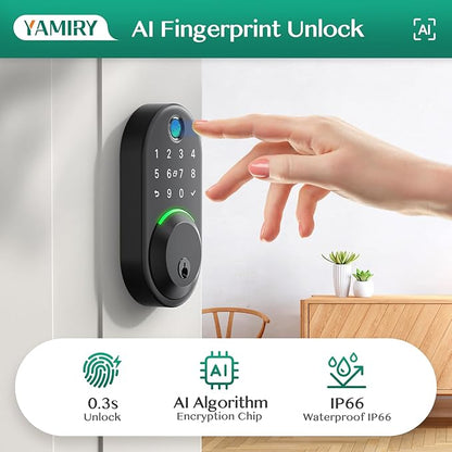 Smart Deadbolt Door Lock with Keypad:Yamiry Fingerprint Keyless Entry Deadbolt,Digital Smart Locks for Front Door,Electronic Code,Easy Installation