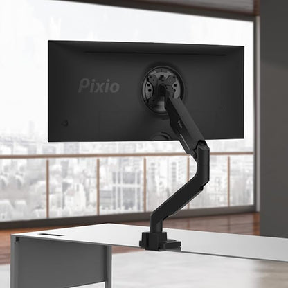 Pixio PS2S Ultrawide Heavy-Duty Premium Single Monitor Arm Stand Desk Mount - Fits up to 49 inches Monitors, Weights up to 39lbs Flat / 31lbs Curved, Compatible with VESA 75x75mm 100x100mm
