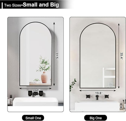 20x36 Black Arched Medicine Cabinet with Mirror, Wall Mounted Only,Arch Brushed Black Medicine Cabinet Surface Mount,Bathroom Mirror Cabinet for Bathroom