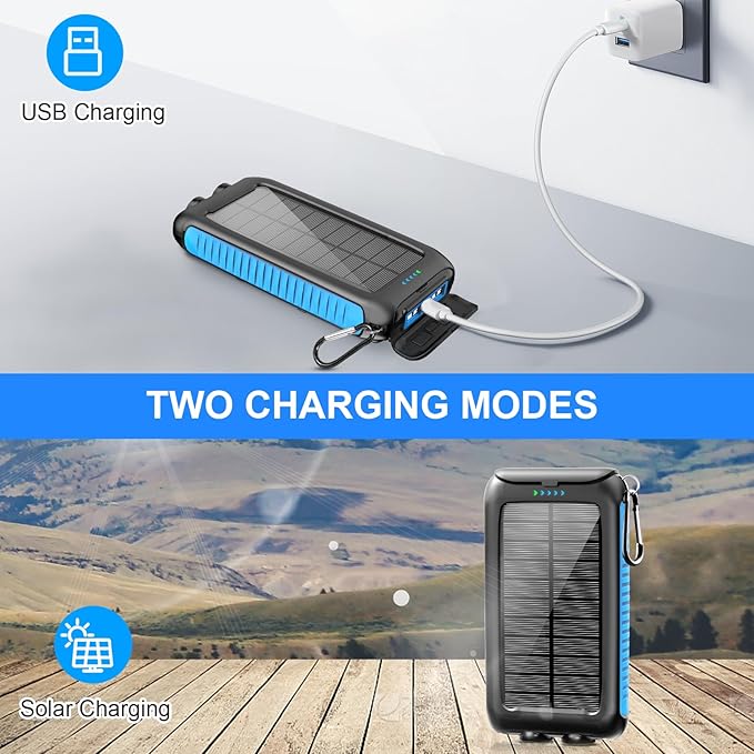 Kepswin Solar-Charger-Power-Bank-49800mAh Portable Solar Phone Charger with LED Flashlight/15W Fast Charge USB C Waterproof External Backup Battery Pack for All Cell Phones & Electronic Devices