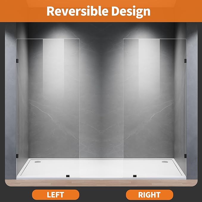 Shower Glass Panel, 34" W x 78.75" H Fixed Shower Screen Panel with 3/8"(10mm) SGCC Ultra Clear Tempered Glass, Frameless Walk in Shower Door with Easy‑Clean Coating (Matte Black, 34" W x 78.75" H)