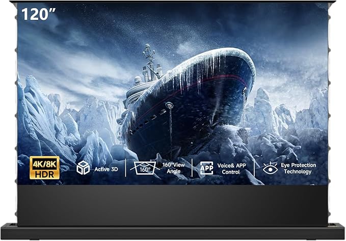 IN&VI Motorized ALR Floor Rising Projector Screen for Long/Standerd Throw Projector,Movie Screen for Home Theater,Motorized Projector Screen 4K/8K Ultra HD Active 3D (120 Inch/16:9)