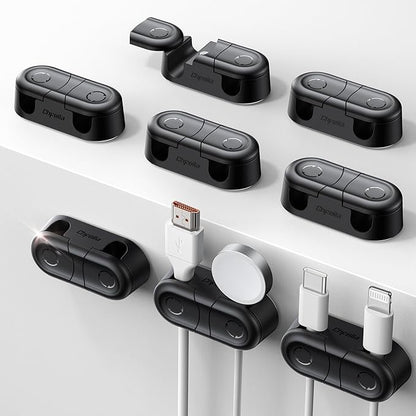 Magnetic Cable Clips - Chfeila 8Pack [Dual Slot] [360°Rotating & Twist-Lock] Cord Management, Adhesive Phone Charging Keeper, Wire Organizer Holder for Nightstand, Home Office Desk Accessories Decor