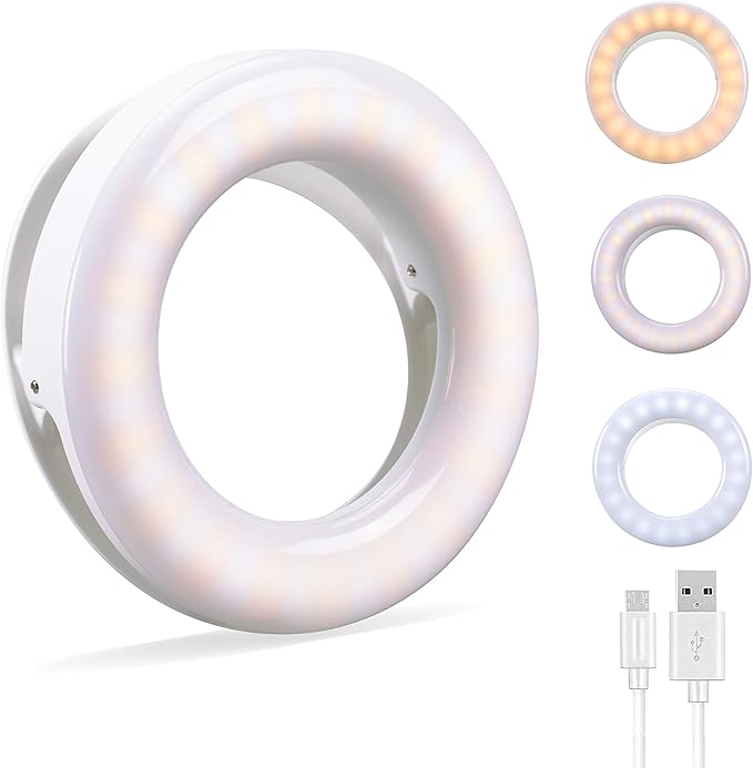 Selfie Ring Light, Oternal Ring Light Rechargeable Portable Clip-on Selfie Fill Light for iPhone Android Smart Phone Photography, Camera Video, Girl Makes up