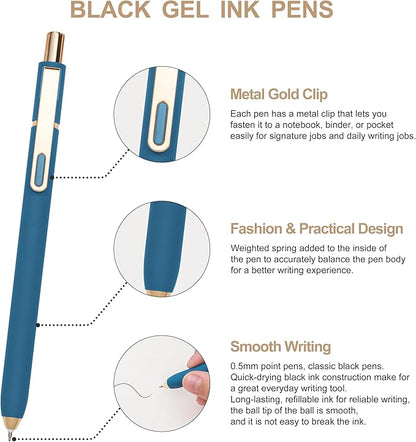 Linbsunne Gel Pens Black Ink Pens for Office 0.5mm Fine Point Pen Smooth Writing Retractable (Vintage-10 pcs)