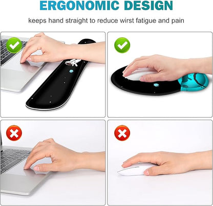 Gaming Mouse Pad, Large Desk Mat, Cute Desk Pad Protector, 4in1 XXL Mousepad + Keyboard Wrist Rest+Mouse Wrist Rest+Coaster Set with Ergonomic Desk Pad for Home Office PC Computer, Cool Space Alien