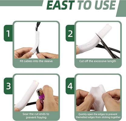 Split Wire Loom Tubing, Cable Protector Sleeve, Braided Cable Management for TV/Computer/Home Theater/Engine Bay, Cord Protectors from Pets No Chew (White, 3/4"-10ft)