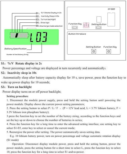 Frienda Dc 12v 24v 36v 48v 72v Battery Meter with Alarm Battery Capacity Indicator Monitor Voltage Meter and Lithium Ion Indicator(Blue Light)