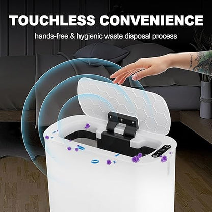 Cesun Motion Sensor Trash Can, 5 Gallon Automatic Bathroom Garbage Can with Lid, Touchless Smart Plastic Slim Wastebasket for Bathroom, Office, rv, Bedroom, Living Room, White