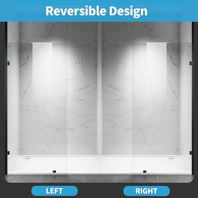 Shower Glass Panel, 36" W x 76" H Fixed Shower Screen Panel with 3/8"(10mm) SGCC Clear Tempered Glass, Frameless Walk in Shower Door for Bathroom (Matte Black, 36" W x 76" H)