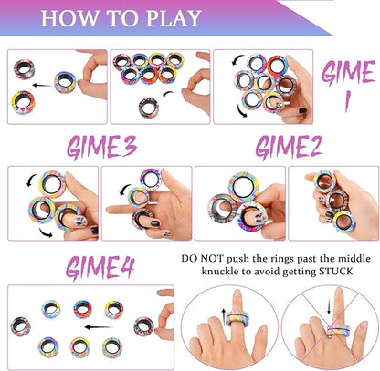 Cevioce Valentines Day Gifts for Him 8+ Year Old Teen Boy Adults, Magnetic Rings Fidget Toy Set, ADHD Anxiety Magnetic Fidget Toys Adults Fidget Spinner Rings for Relief, Easter Basket Stuffers 4