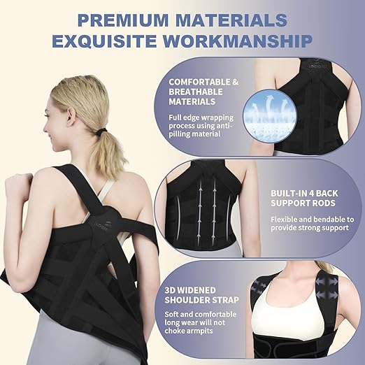 Posture Corrector for Women and Men Upgraded Back Brace, Adjustable Back Support for Upper and Lower Back Pain Relief, Shoulder Straightener for Hunchback, Scoliosis, Lumbar, Spine (Black, Large)