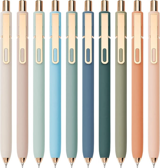 Linbsunne Gel Pens Black Ink Pens for Office 0.5mm Fine Point Pen Smooth Writing Retractable (Metal gold clip-10 pcs)