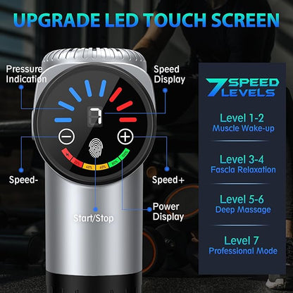 TOLOCO Massage Gun, Muscle Massage Gun Deep Tissue for Athletes with 10 Massage Heads, Electric Percussion Massager for Any Pain Relief, Christmas Gifts for Women, Men, Silver