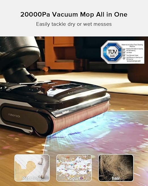 roborock F25 BX Wet Dry Vacuum Cleaner, Cordless Vacuum Mop All in One with 20000Pa, 194°F Hot Air Flash Drying & Self Cleaning, Zero-Tangle Wet Mop Cleaner for Hard Floor, 180° Lie Flat