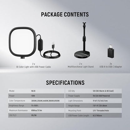 NEEWER Basics 2 Pack 5" Full Screen LED Ring Light with Stands for Desk Video Conference, 10W Bi Color Edge Lit Computer Laptop Webcam Zoom Calls Lighting Streaming Phone Recording, CRI95, NL10