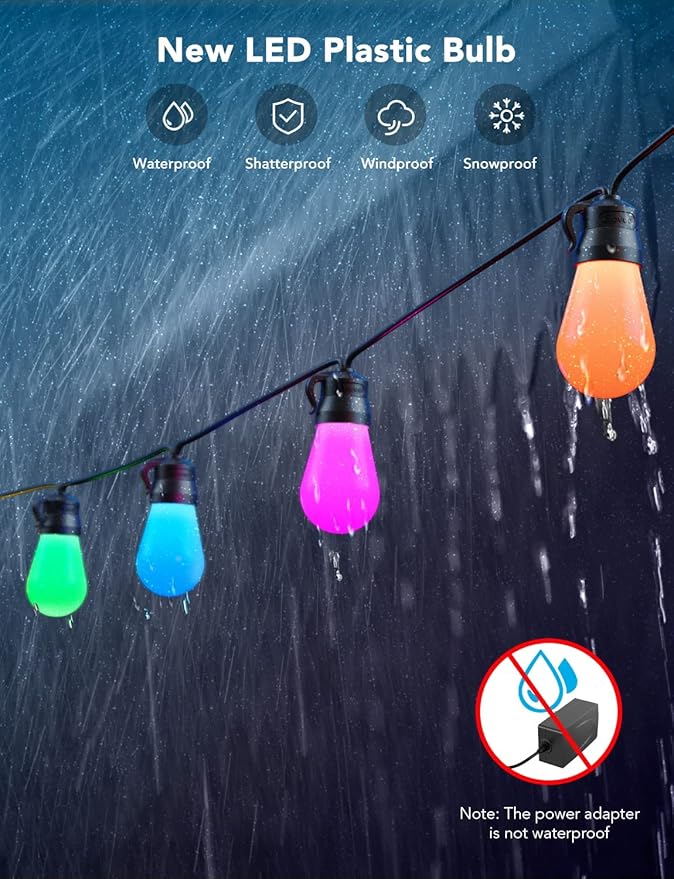 Govee Smart Outdoor String Lights H7016, 96ft RGBIC Outdoor Lights with 30 Dimmable LED Bulbs, IP65 Waterproof, Color Changing Warm White Lights with 47 Scene Modes for Patio, Backyard, App Control