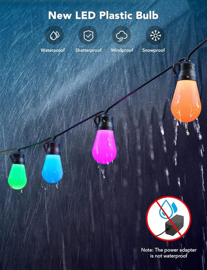 Govee Smart Outdoor String Lights H7016, 96ft RGBIC Outdoor Lights with 30 Dimmable LED Bulbs, IP65 Waterproof, Color Changing Warm White Lights with 47 Scene Modes for Patio, Backyard, App Control