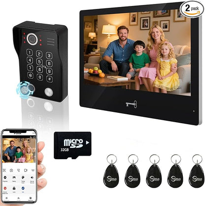 Wired Video Apartment Intercom System,Door Phone Kit,10 Inch Touch Monitor with 1080P HD Doorbell Camera,Supporting Motion Detecting 5 in 1 RFID Card Unlcking for Home Villa (1 Doorbell + 1 Monitor)