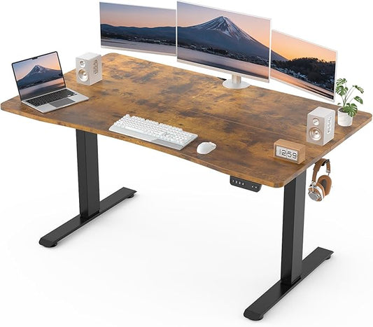 Veken 55 x 28 Inch Electric Standing Desk with Adjustable Height, Sit to Stand Computer Table for Study, Work or Gaming, Home Office Desk Brown