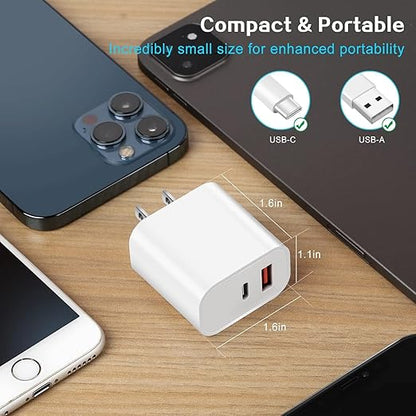 Fast Charger for iPhone,Dual Port A/C Apple iPhone Charger Fast Charging Block,2Pack Quick Double A/C iPhones Wall Chargers Adapter,6FT USB C to Lightning Cable for iPhone14 ProMax/13/12/11/XS/XR/iPad