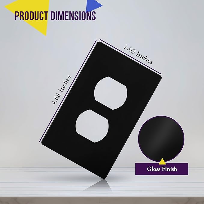 ENERLITES Screwless Duplex Wall Plate, Child Safe Receptacle Outlet Cover, Standard Size, 1-Gang 4.68" x 2.93", Unbreakable Polycarbonate Thermoplastic, UL Listed, SI8821-BK, Glossy, Black