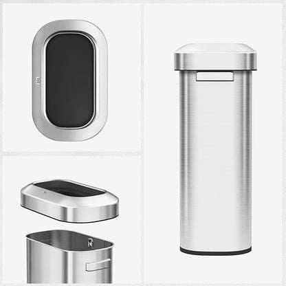 EKO Urban 24 Gallon/ 90 Liter Open Top Stainless Steel Slim Commercial Trash Can, Tall Kitchen Garbage Bin, Heavy-Duty Commercial Grade Large Trash Can for Home, Office, Hotel, Cafe, Restaurant, Dorm