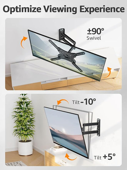 ELIVED Full Motion TV Wall Mount for Most 26-60 Inch TVs, Articulating Arms Swivel and Tilt tv Mount, Wall Mount Brackets Max VESA 400x400, Single Stud Perfect Center Design, Holds Up to 77 lbs.