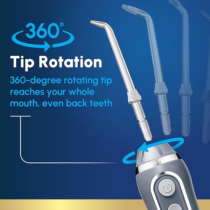 Waterpik Cordless Advanced 2.0 Water Flosser For Teeth, Gums, Braces, Dental Care With Travel Bag and 4 Tips, ADA Accepted, Rechargeable, Portable, and Waterproof, Gray WP-587, Packaging May Vary