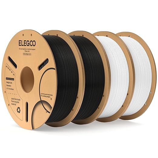 ELEGOO PLA Filament 1.75mm Bundle 4KG, Black & White 3D Printer Filament Bulk Dimensional Accuracy +/- 0.02mm, 4 Pack 1kg Cardboard Spool(2.2lbs) Fits for Most FDM 3D Printers