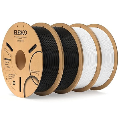 ELEGOO PLA Filament 1.75mm Bundle 4KG, Black & White 3D Printer Filament Bulk Dimensional Accuracy +/- 0.02mm, 4 Pack 1kg Cardboard Spool(2.2lbs) Fits for Most FDM 3D Printers