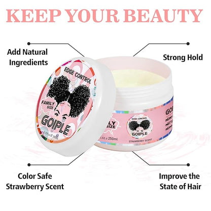 8.25 OZ Edge Control Wax for Women Strong Hold Non-greasy Edge Smoother, Edge Control for Back Hair Extreme Hold Pack, Hair Gel for All Hair Types, No Flaking, Extra Hold Water-based Edge Stay Gel Set