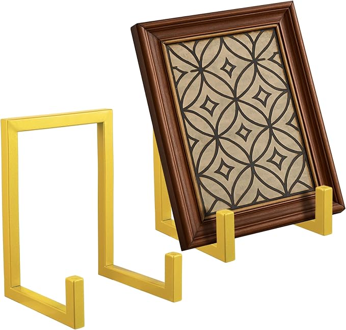 Sweetude 2 Pcs Large Plate Stands for Display Metal Frame Plate Holder Display Stand Decorative Table Top Easels for Picture, Book, Platter, Photo Easel (Gold,10 Inch)
