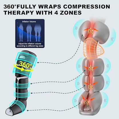Leg Massager with Heat and Compression, Foot Massager for Circulation and Pain Relief, 3 Timers, 12 Intensity, 6 Modes,3 Heating with Knee Massager,Gift for Man Woman Parents,Black