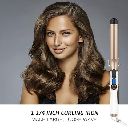 Hoson 1 1/4 Inch Curling Iron Dual Voltage, Ceramic Long Barrel 1.25 Inch Hair Curling Iron for Long Hair, LCD Display with 9 Heat Setting(225°F-450°F for All Hair Types, Glove Include)