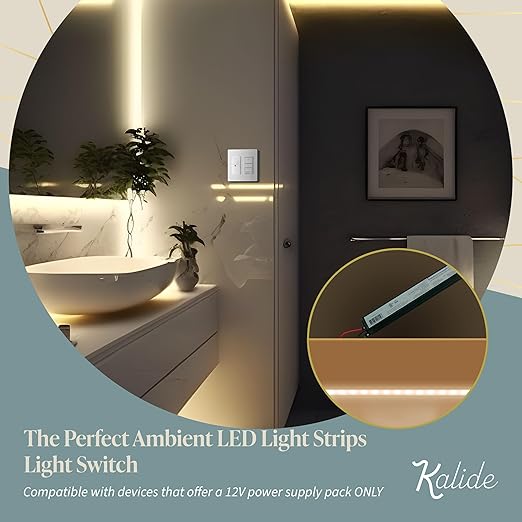 TOPGREENER Kalide Dimmer Light Switch, Pair with 12V Power Supply, 3-Way or Single-Pole, 12/24 V LED Dimmer Switch, TGSDS-1224-W, White