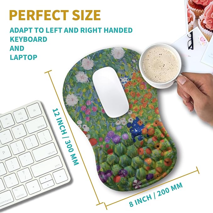 Hokafenle Ergonomic Mouse Pad Wrist Support, Wrist Rest Mousepad for Carpal Tunnel Pain Relief with Integrated Memory Foam Slope Massage Bulge (11.8x7.9 inch,Cute Floral