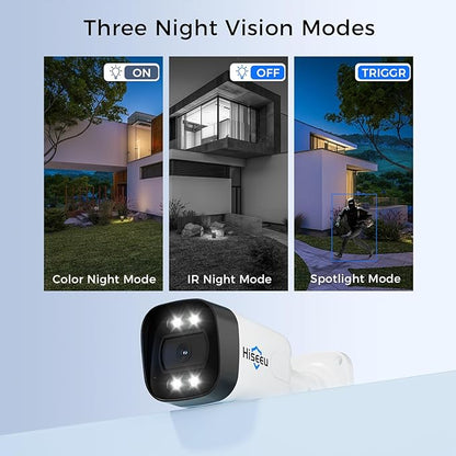 [121° Wide Angle+2-Way Audio] Hiseeu 4K Security Camera System,8pcs 5MP PoE Security Cameras Wired Outdoor,Human Vehicle Detect,Color Night Vision,NVR 16CH Expandable w/3TB HDD for 24/7 Record