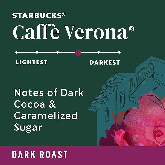 Starbucks Ground Coffee, Dark Roast Hot or Iced Coffee, Caffè Verona, Six 18 oz Bags