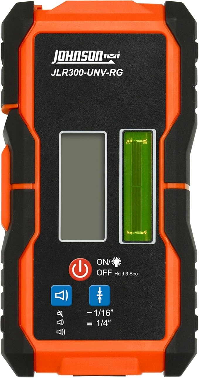 Johnson Level & Tool JLR300-UNV-RG Universal Green & Red Rotary Laser Detector, Dual Sided Detector, LED Backlit Display